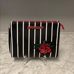 Betsey Johnson Striped Clutch with Red Floral Accent